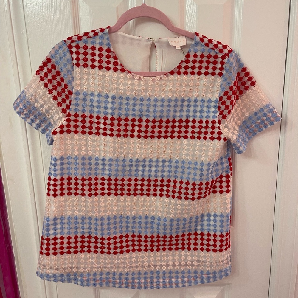 Entro Red and Blue Floral Top